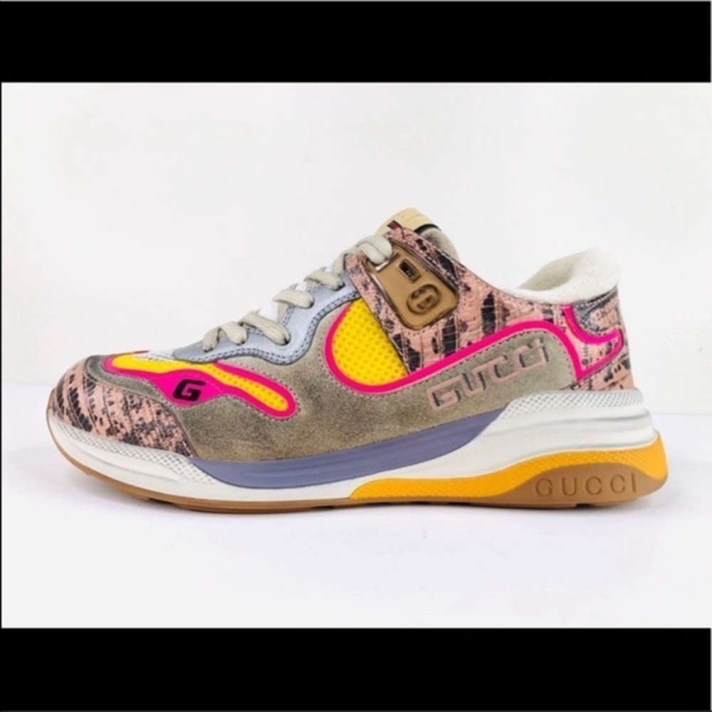 GUCCI Ultrapace Ace Snake Leather Distressed Suede 592348 Women Sneakers 34.5